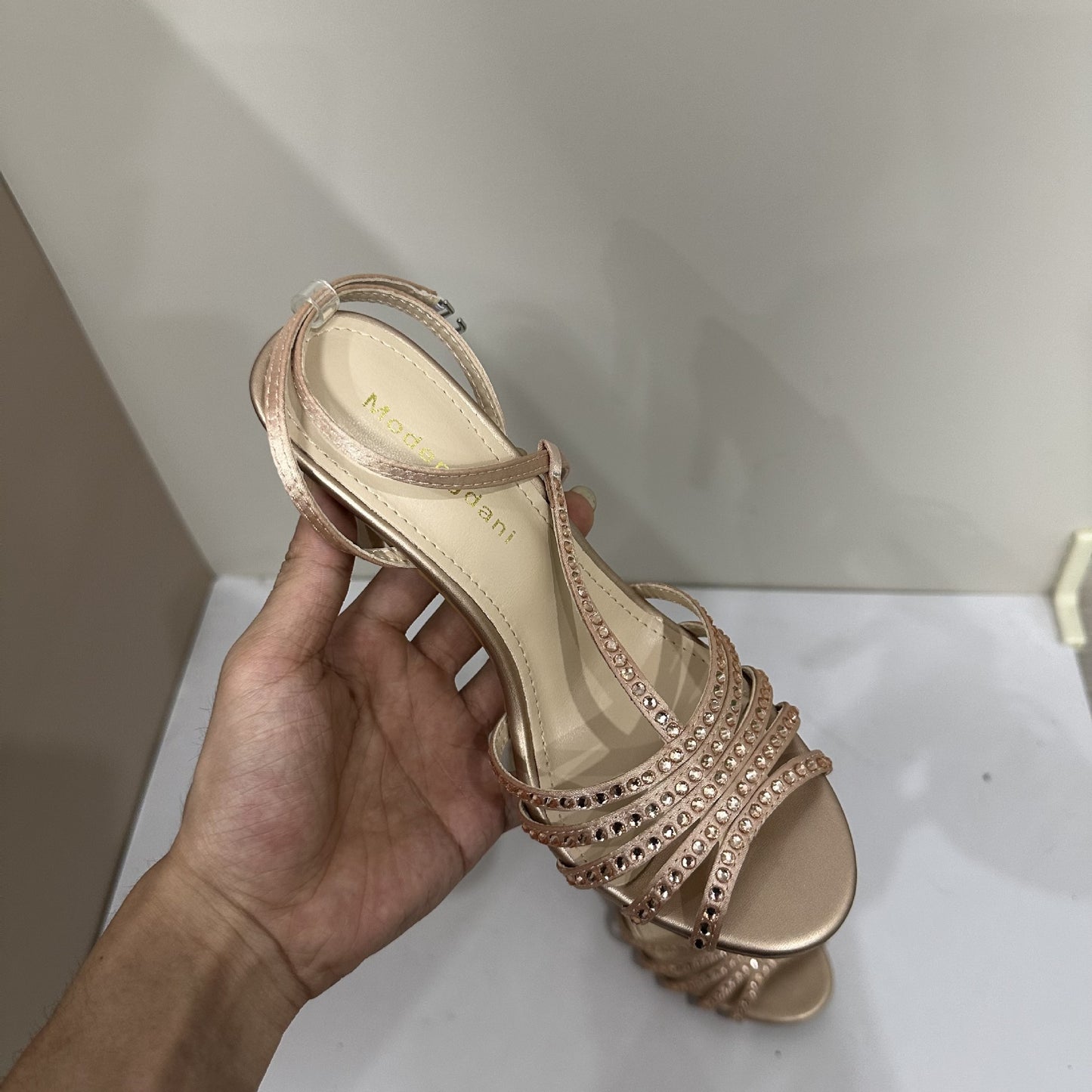 Women's Gold Diamond Band Satin Strap Sexy Heels