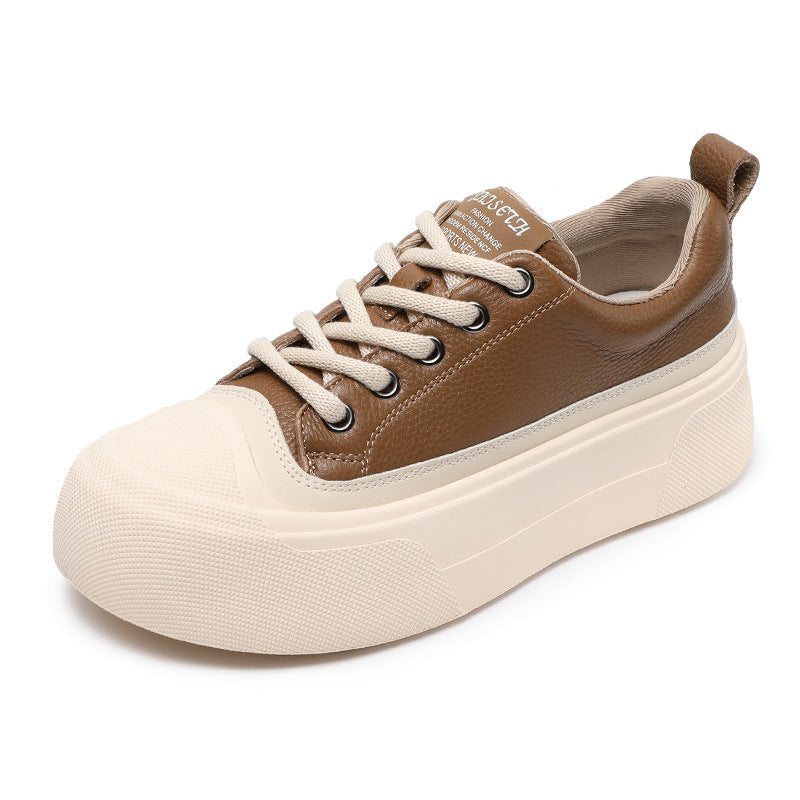 Women's First Layer Cowhide Platform Biscuit Shape Sneakers