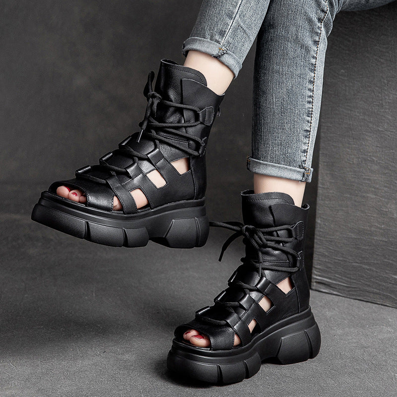 Women's Retro Platform Brushed Roman Style Front Sandals