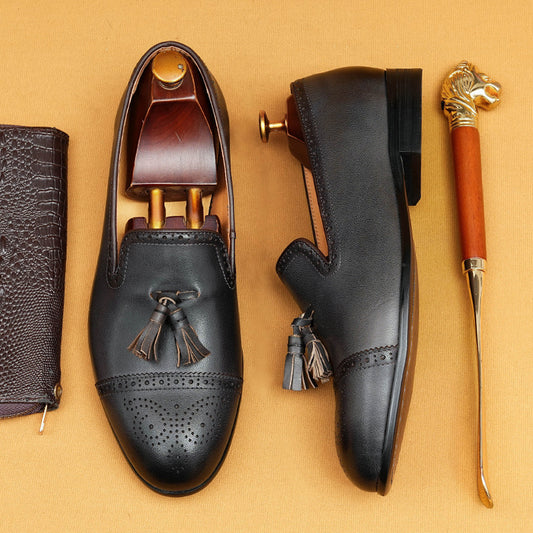 British Style Carving Business Slip-on Tassel Leather Shoes