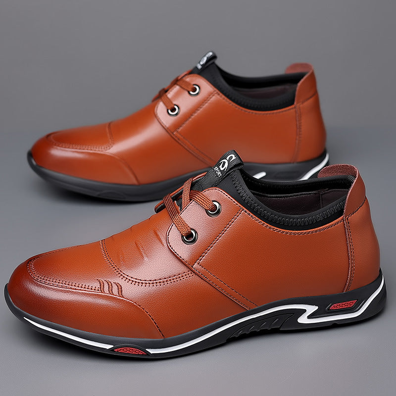 Men's Korean Fashion Soft Bottom Increase Cowhide Leather Shoes