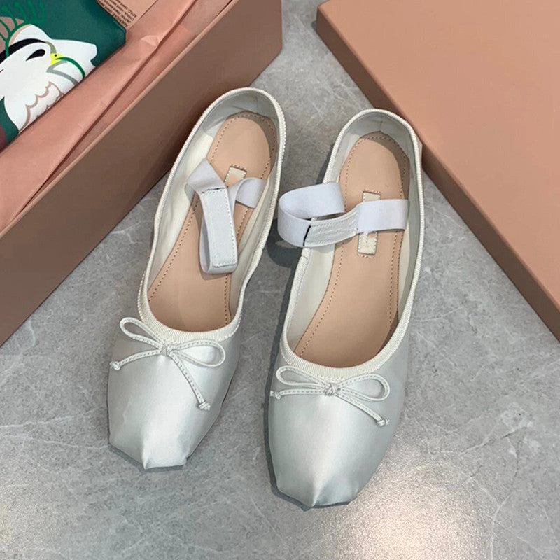 Grandma Bow Pumps Flat Round Toe Casual Shoes