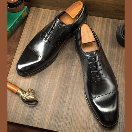 Men's Business Formal Cowhide British Style Brogue Leather Shoes