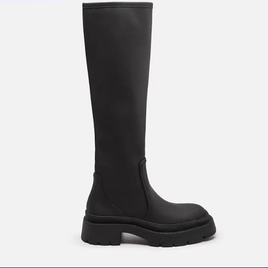 In The World Green Black Below Knee Platform Boots