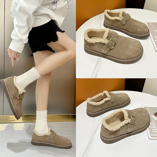 Women's Genuine Flat Fleece Lined Cotton Mary Casual Shoes