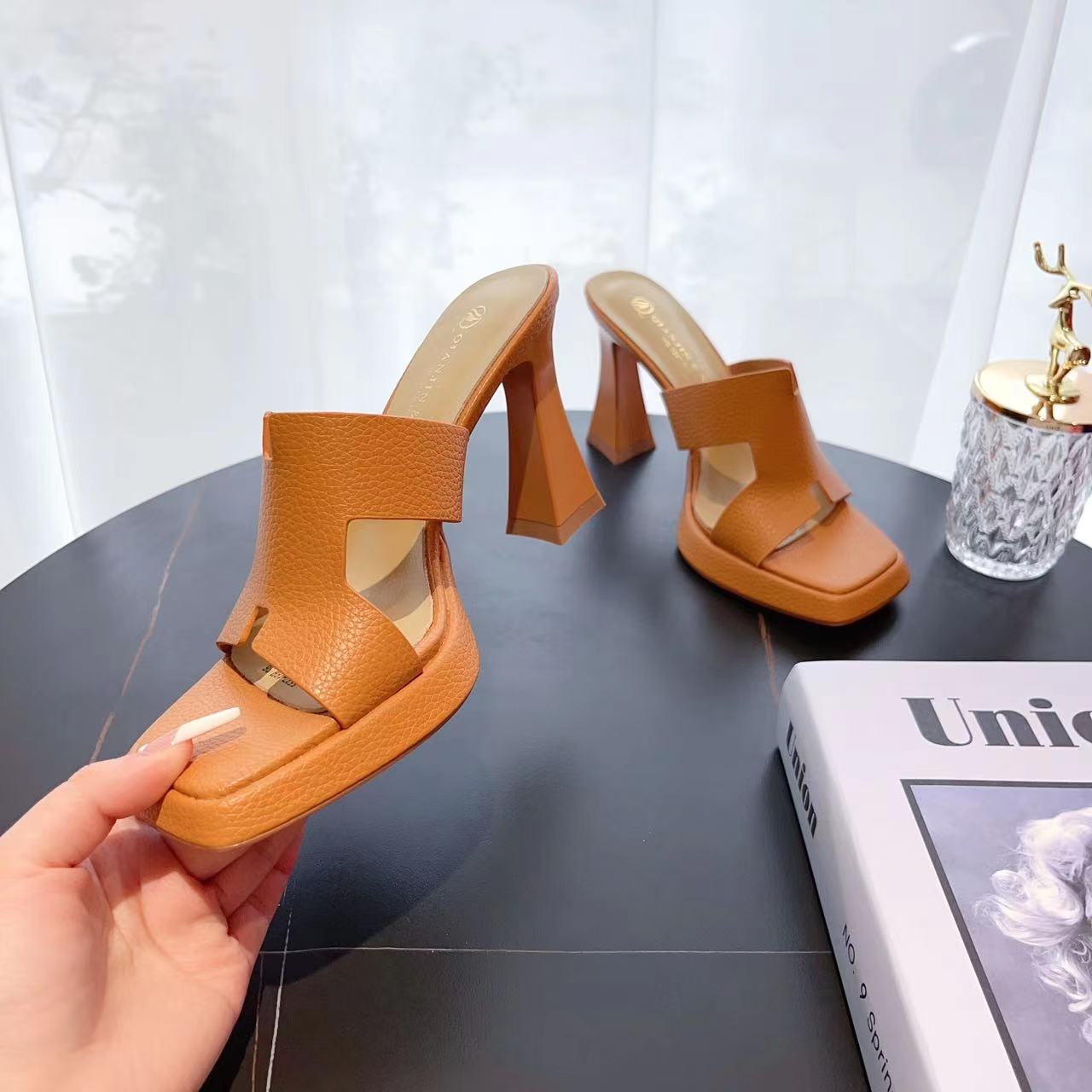 Women's Summer Sexy Square Toe Chunky Waterproof Platform Heels
