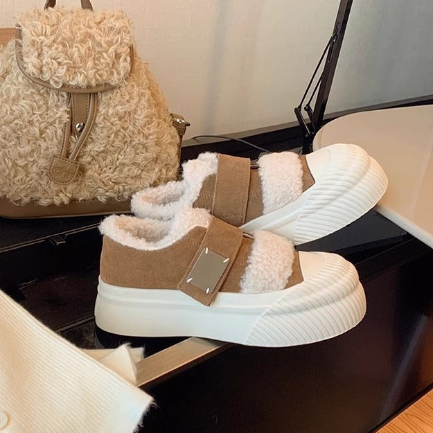 Women's Platform Fluffy Thick Fleece Warm Leisure Biscuit Casual Shoes