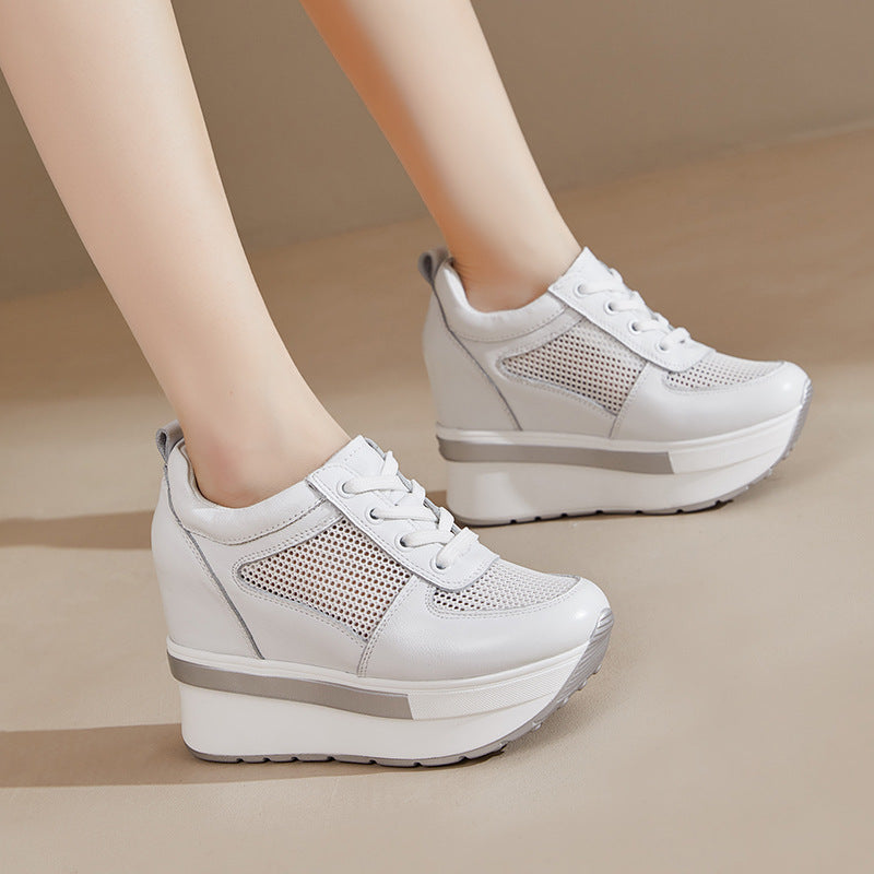 Platform Top Layer Cowhide Mesh White Sandals