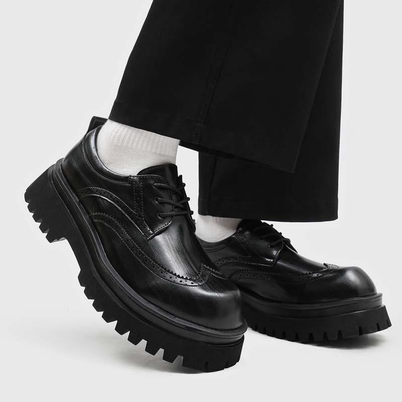 Men's Head Thick Sole Height Increasing British Derby Formal Leather Shoes