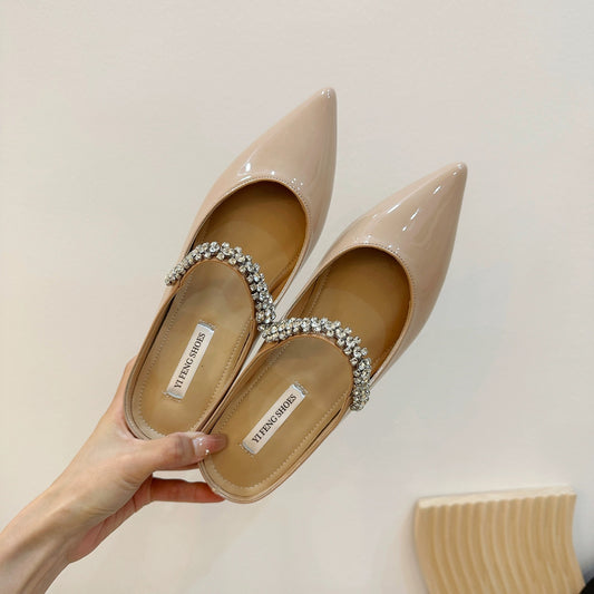 Women's Half For Summer Outdoor Wear Pointed Toe Rhinestone Sier Sandals