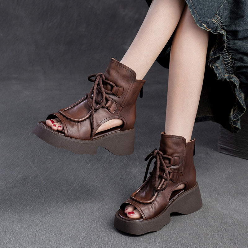 Women's Summer Retro Style Peep Toe Thick Sandals