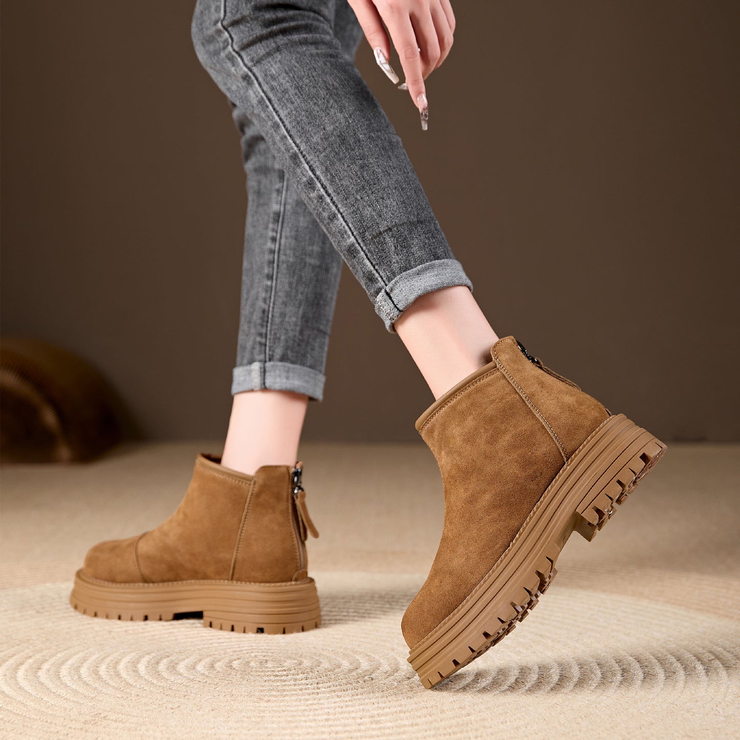 Women's Ankle Winter Fashion Vintage Fleece-lined Warm Soft Boots
