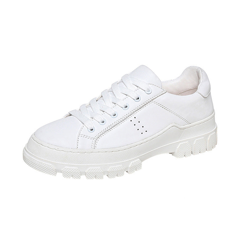 Women's Layer Cowhide Fashion Flat Temperament White Casual Shoes