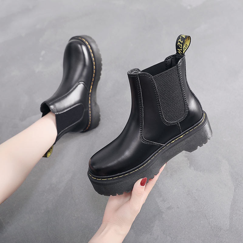 Women's Chelsea Platform Martin British Short Slip-on Boots