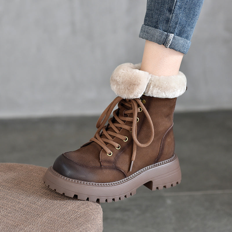 Women's Outer Wear Genuine Wool Thick Warm Snow Boots