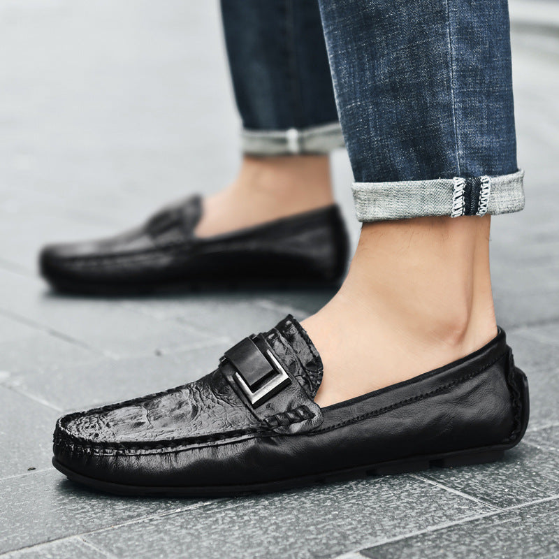 Men's Live Crocodile Pattern Plus Size Lazy Driving British Men's Casual Shoes