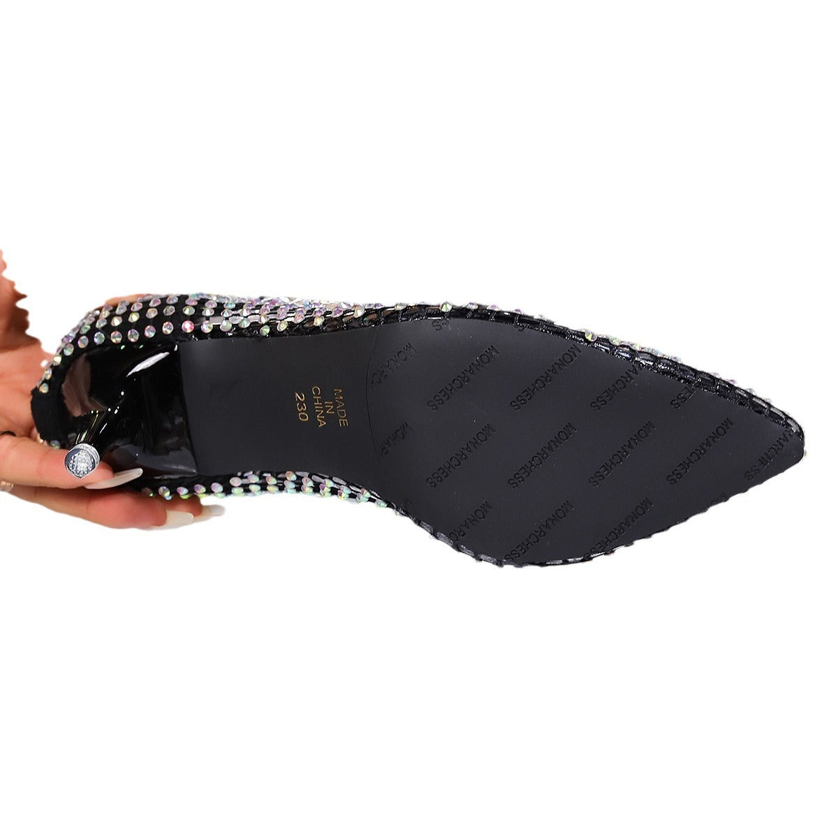 Mesh Rhinestone Pointed Toe Plus Size Heels