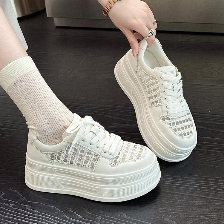 Women's Hollow Out White Autumn Lightweight Platform Mesh Women's Casual Shoes
