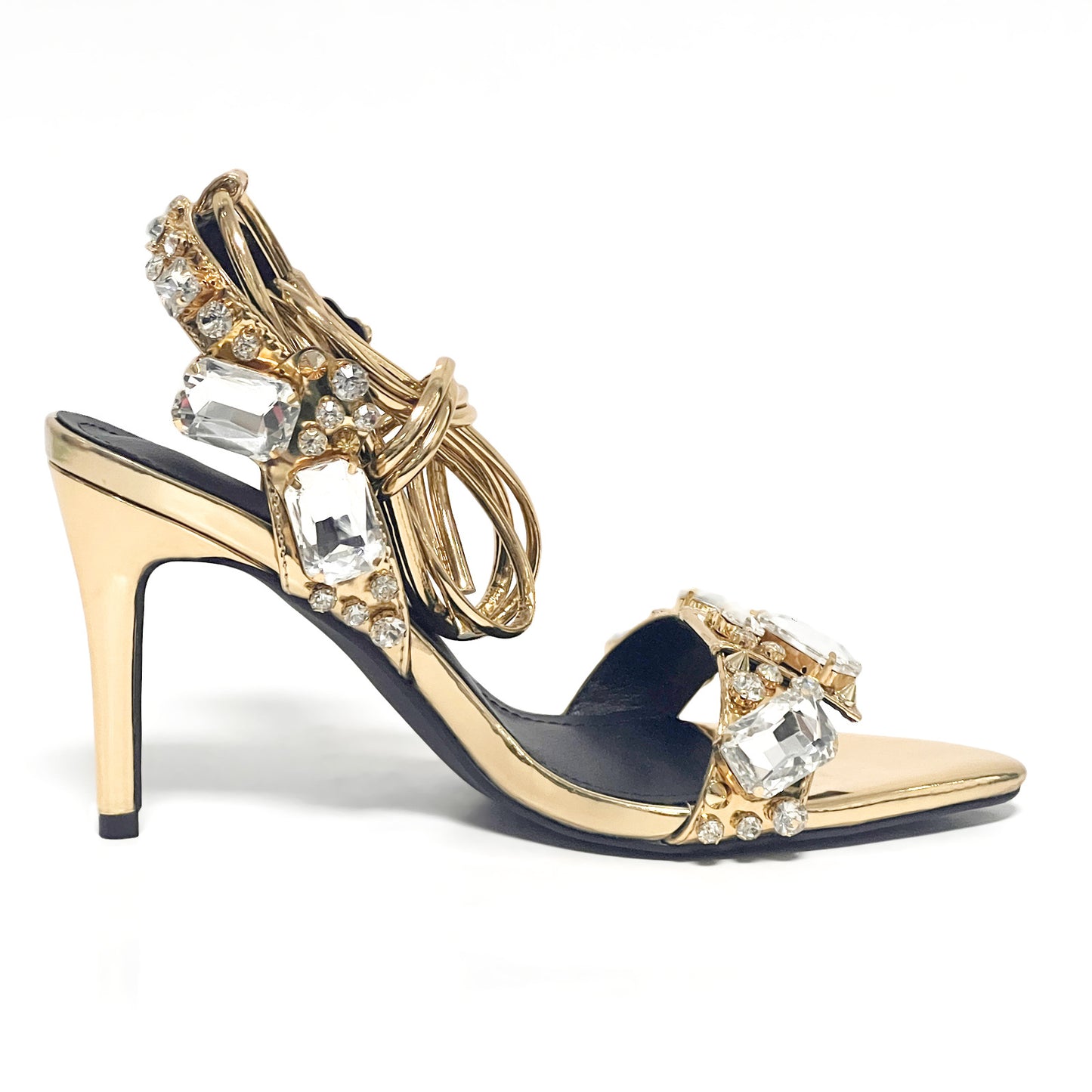Pointed Toe Golden Rivet Rhinestone Stiletto Summer Heels
