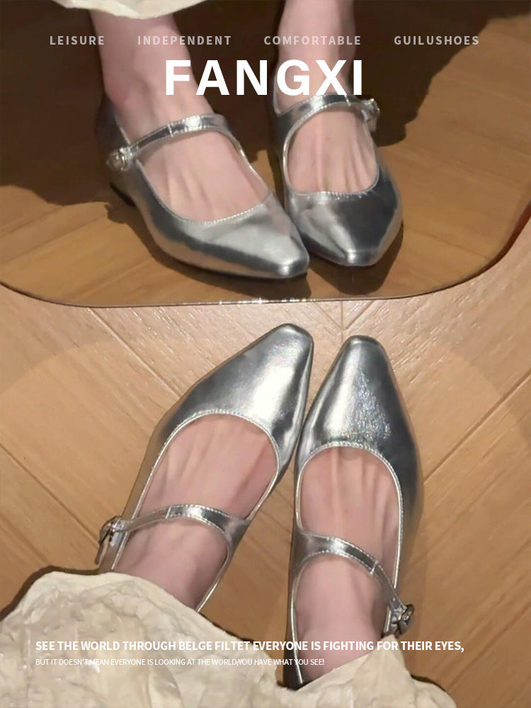 Women's Sheepskin Version French Gold Pointed Toe Women's Shoes
