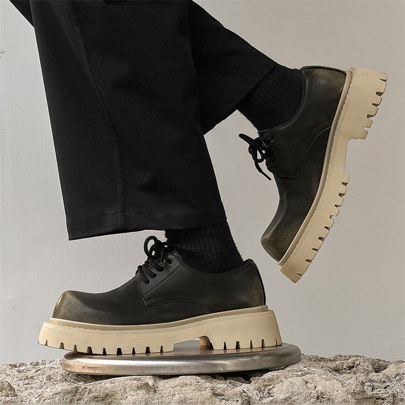 Men's Derby Thick Bottom Increased Mickey Big Head Leather Shoes