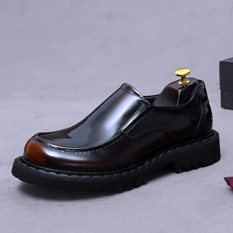 Men's Business Formal Glossy Cowhide Platform Genuine Elegant Gentleman Men's Casual Leather Shoes