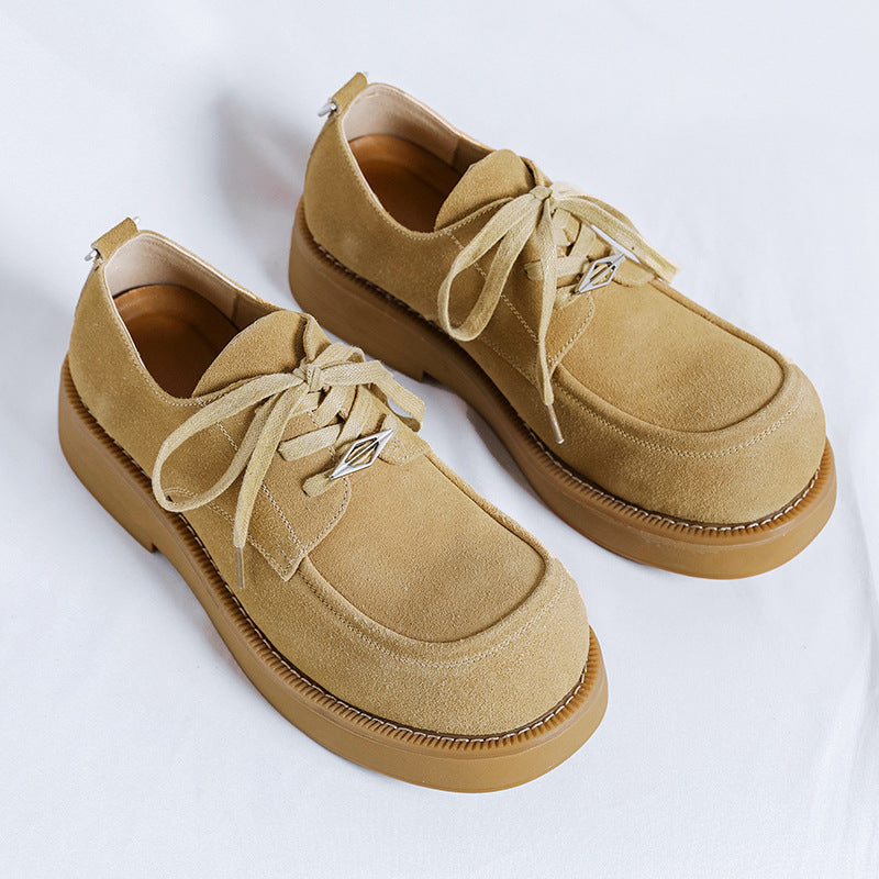 Men's Big Head Suede Worker Thick-soled Height Increasing Leather Shoes