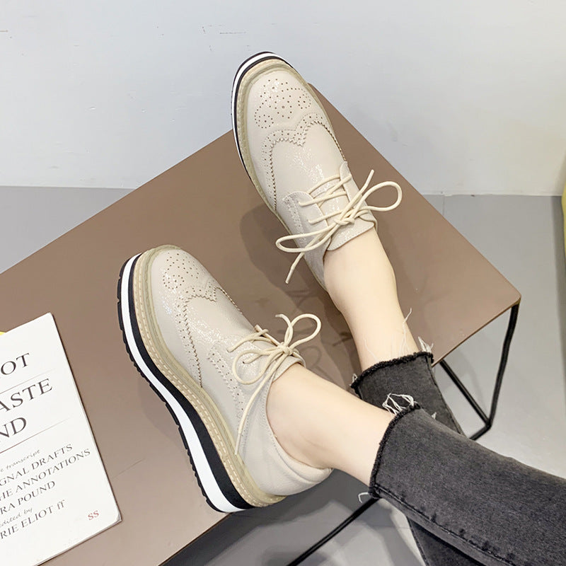 Women's Platform Thick-soled Autumn Brogue With Hidden Elevator Casual Shoes