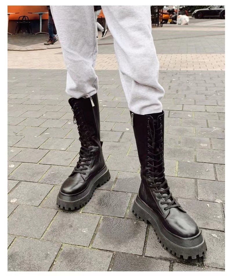 Zip Genuine Thick Bottom Martin Long Female Boots