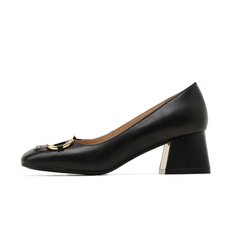 Women's High Square Toe Low-cut Mary Jane Metal Heels