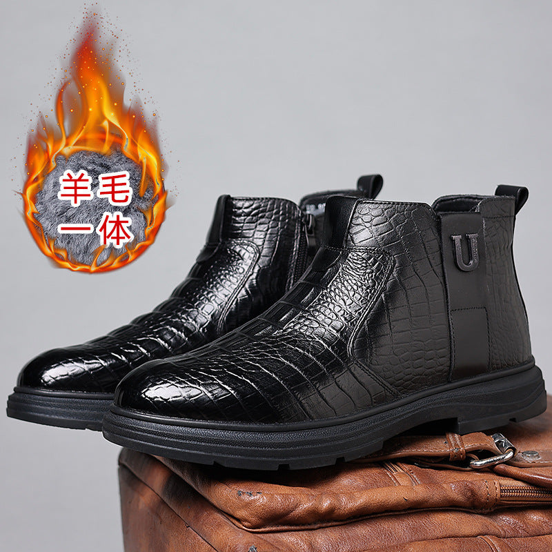 Men's Winter Warm Genuine Business Cotton Crocodile Men's Shoes