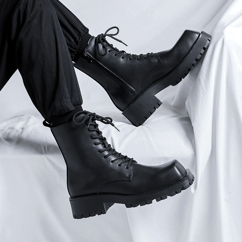 Men's Martin British Style Thick Bottom Thin Black Boots