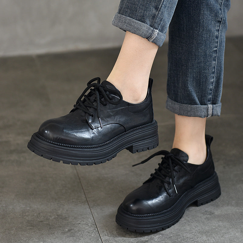 Women's Layer Cowhide Round Toe Pumps Low Cut Women's Casual Shoes