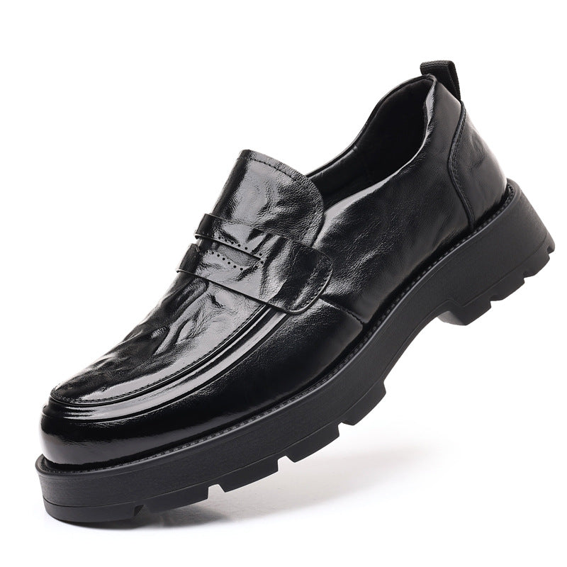 Men's Genuine Cattlehide Surface Business Slip-on Round Leather Shoes