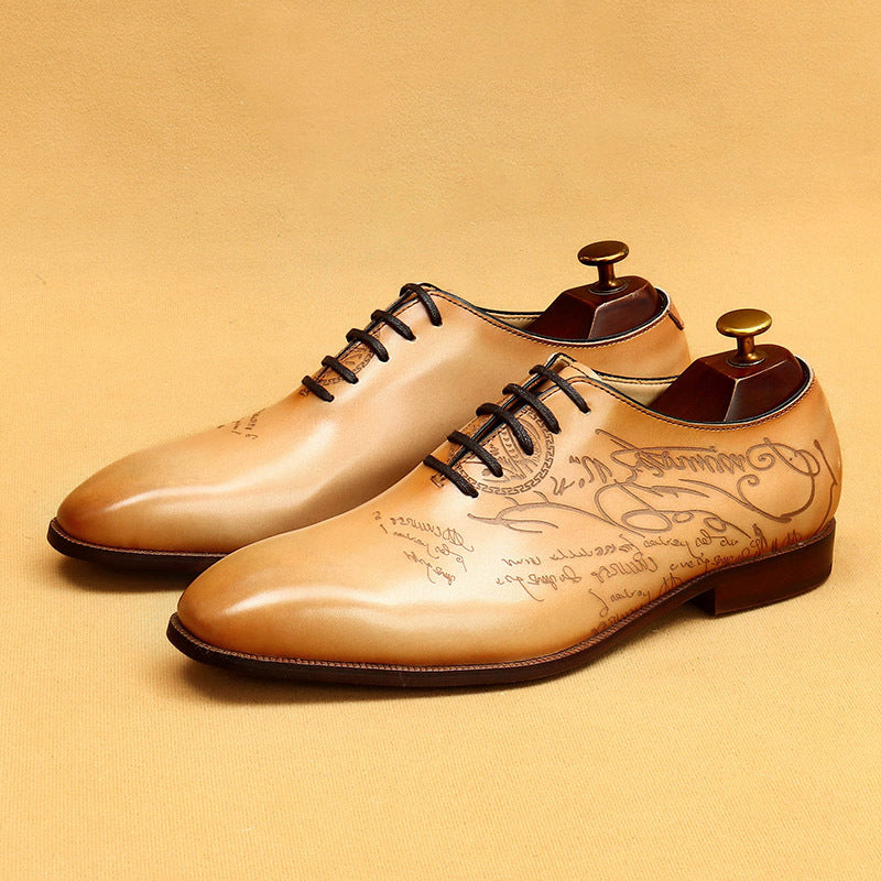 Italian Carved Genuine England Style Formal Wear Pointed Men's Business Leather Shoes