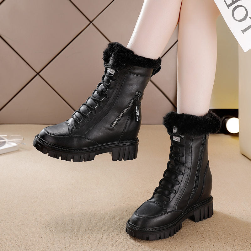 Women's Increasing Insole Platform Middle Fleece-lined Thermal Snow Boots
