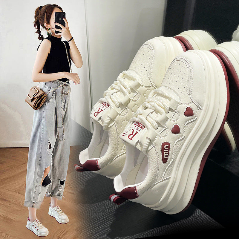 Women's White Autumn Stylish Height Increasing Genuine Casual Shoes