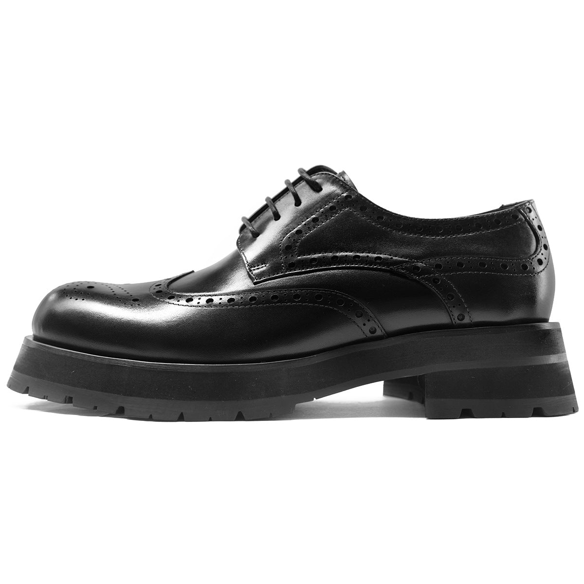 Men's Trendy Big Toe Thick Bottom Brogue Leather Shoes