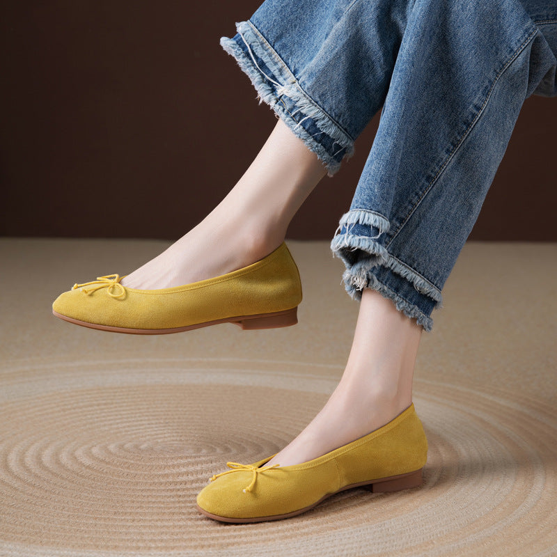 Women's First Layer Cowhide Reverse Made Pumps Flat Sheepskin Insole Ballet Women's Fashion Shoes