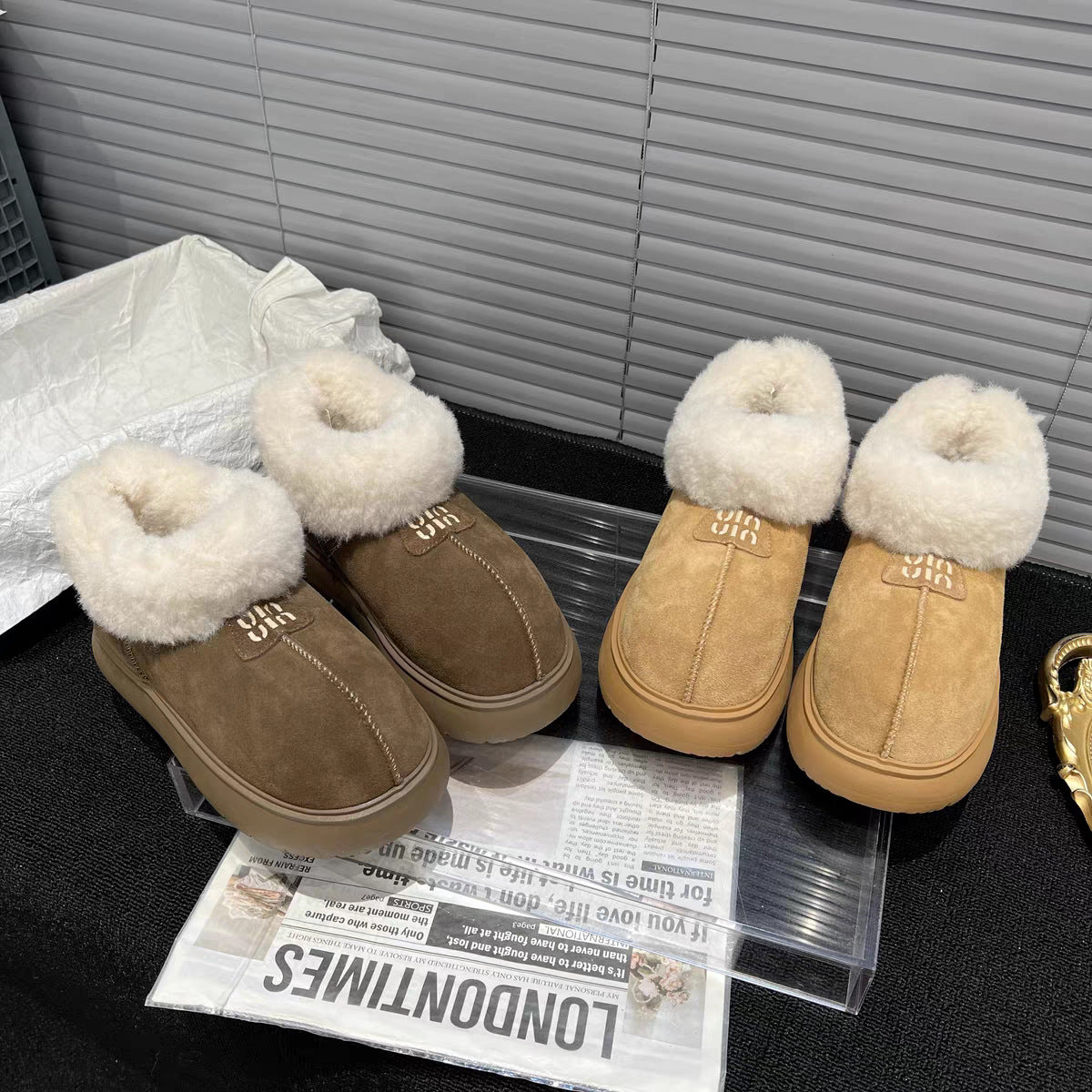 Women's Big Head Cute Thick Bottom Fleece-lined Snow Boots