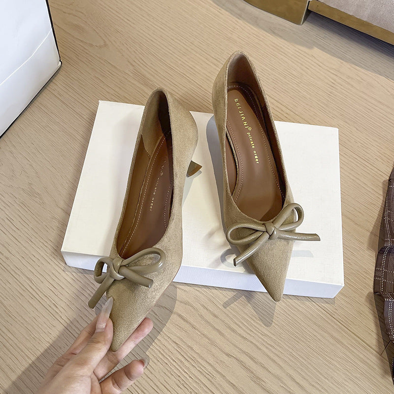 Women's Cashmere Bow Pointed High For Stiletto Women's Fashion Shoes