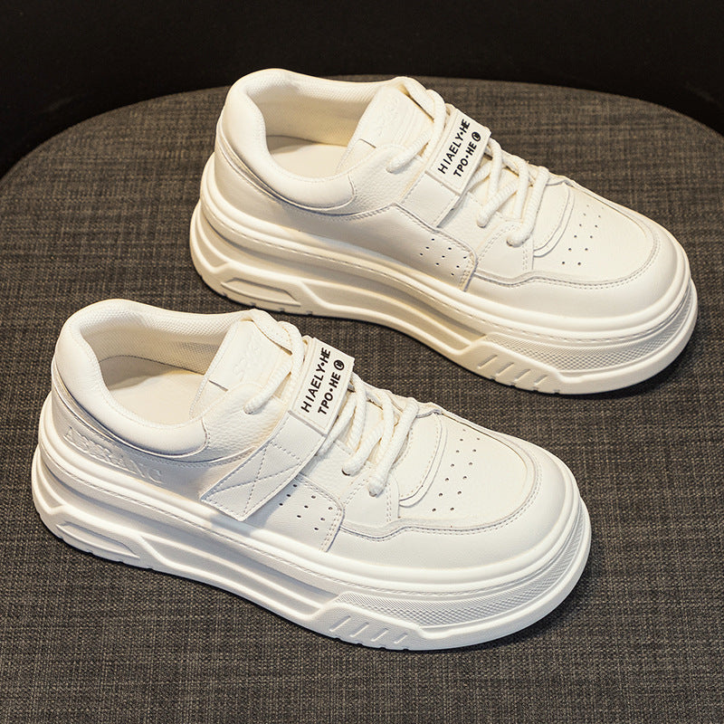 Women's Autumn Genuine White Thick Bottom Platform Sneakers