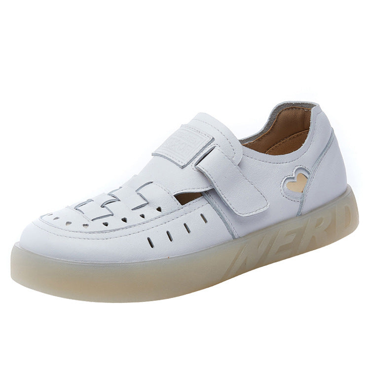 Women's Velcro Hollow Hole Roman Tendon Bottom Soft Hand-knitted Sandals