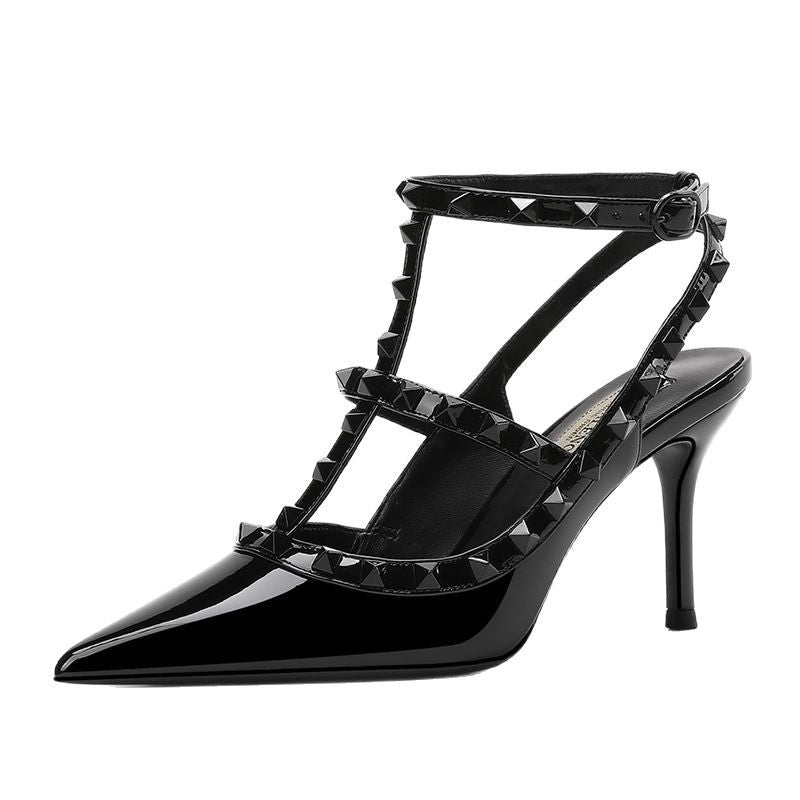 Women's Summer Willow Stiletto Black Strap Pointed Heels