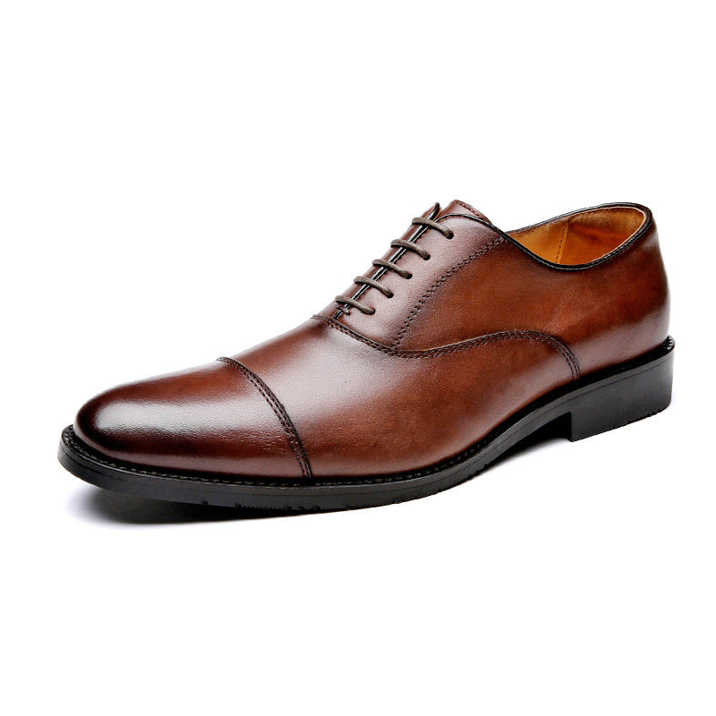 Men's First Layer Cowhide Wooden Root Formal Leather Shoes