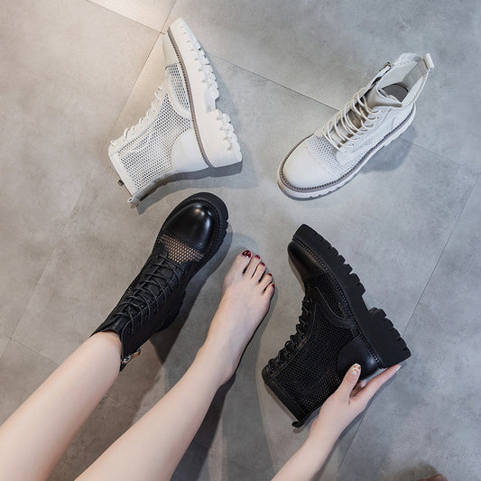 Women's Korean Style First Layer Cowhide Mesh High Heels