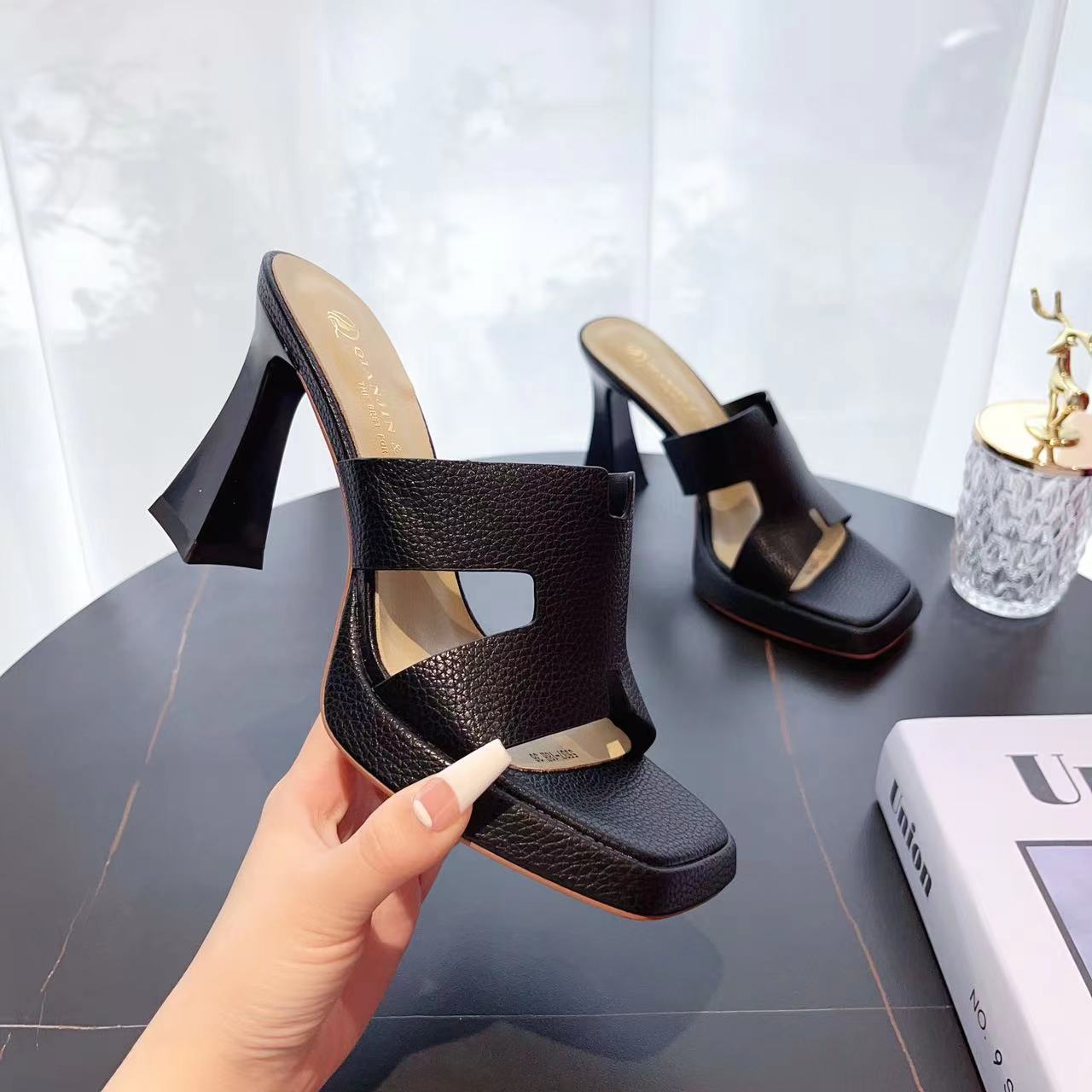 Women's Summer Sexy Square Toe Chunky Waterproof Platform Heels
