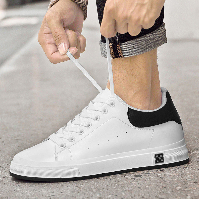 Men's Invisible Inner Height Increasing Lace Up White Fashionable Breathable Large Men's Board Shoes
