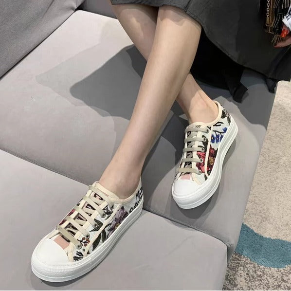 Women's Letter Embroidered Classic Electric Thick Bottom Canvas Shoes