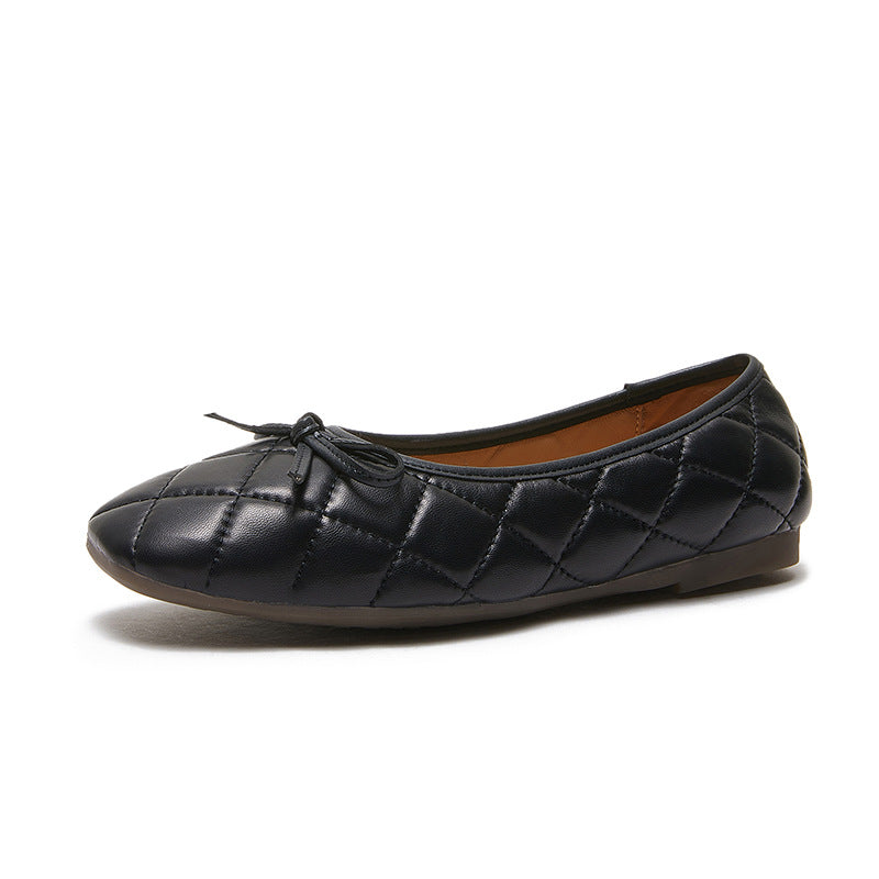 Women's & Men's Platinum Fashion Rhombus Pumps Sheepskin Ballet Round Toe Casual Shoes